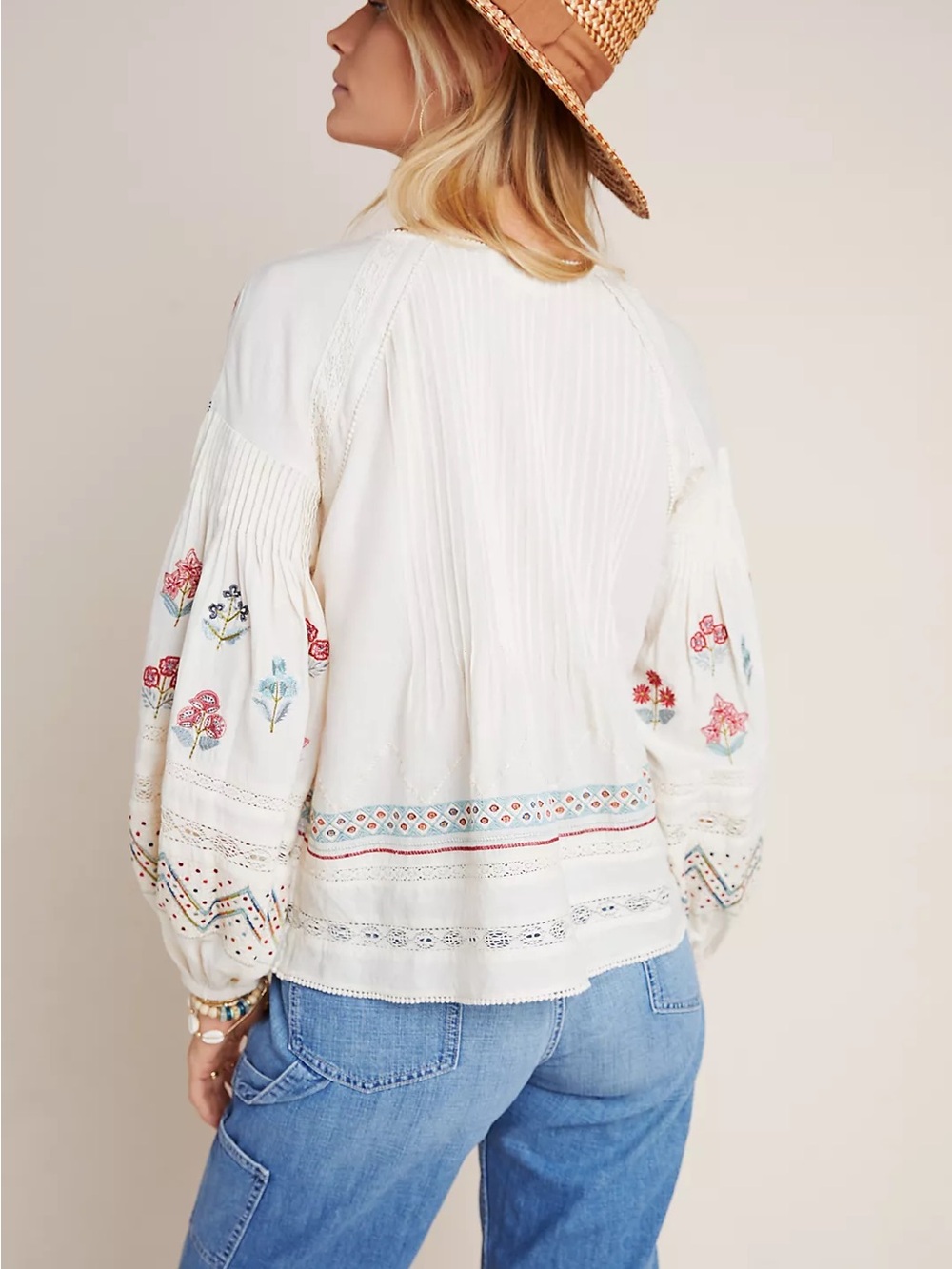 Women's Embroidered White Peasant Blouse - Picture 3 of 12